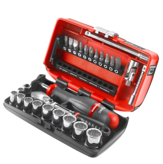 Facom RL.NANO112 Juego de llaves de vaso y puntas métricas de 1/4" de 12 caras de 25 piezas